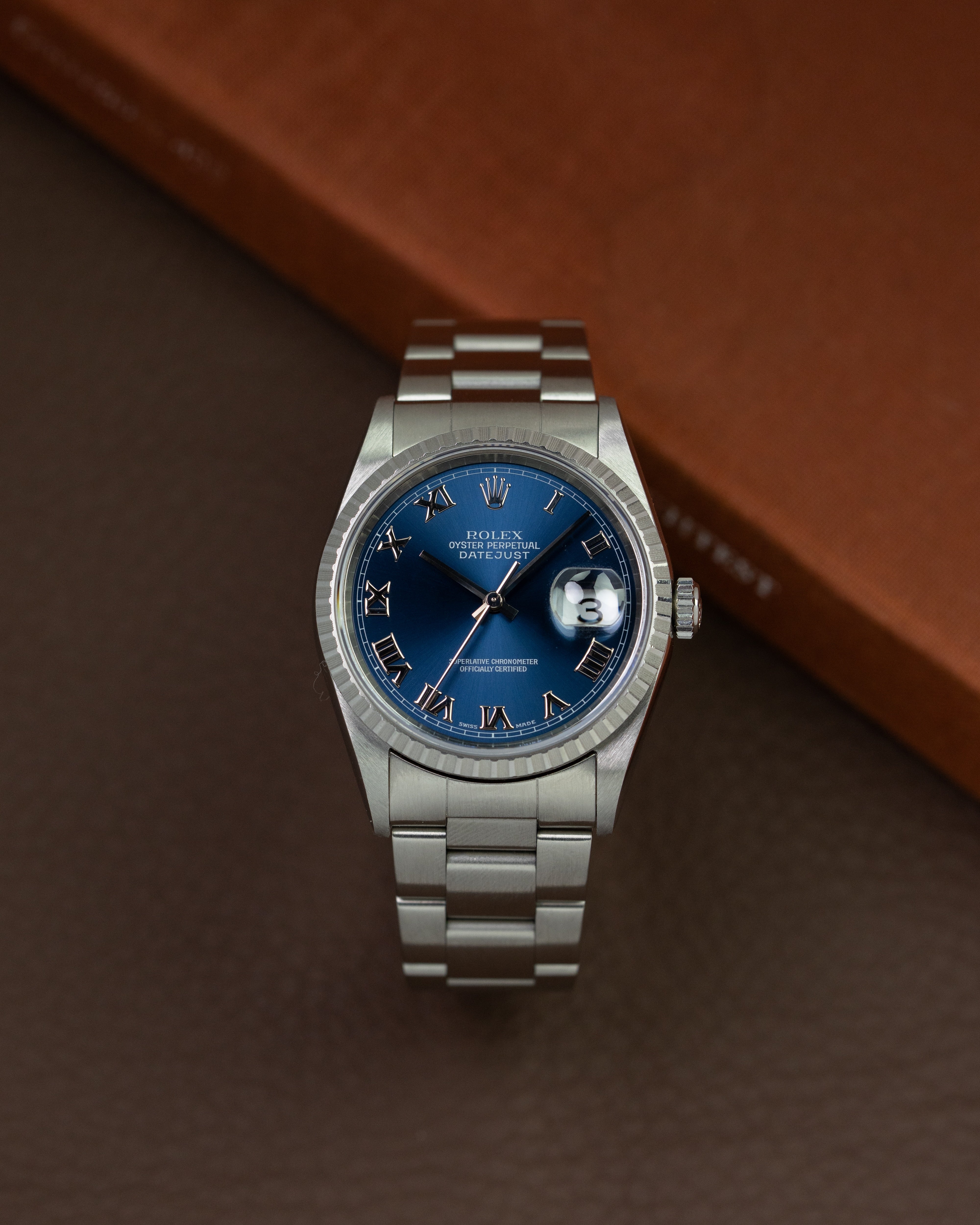 Rolex Datejust 16220 Blue Dial Roman Numerals Vintage Watch